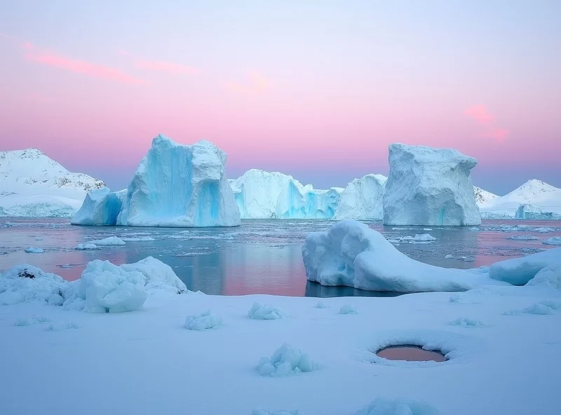 Icebergs and glaciers in Antarctica under polar twilight