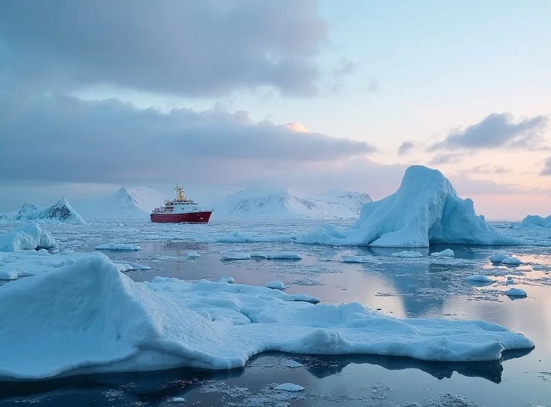 Arctic expedition ship navigating through sea ice